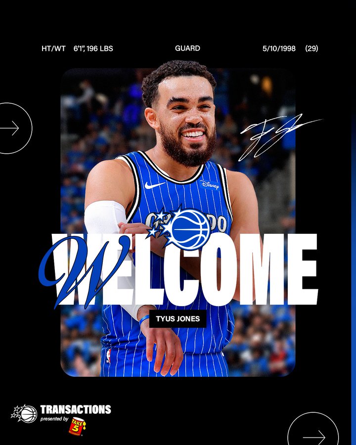 魔术官宣签下泰伦斯·琼斯，新赛季身穿2号球衣